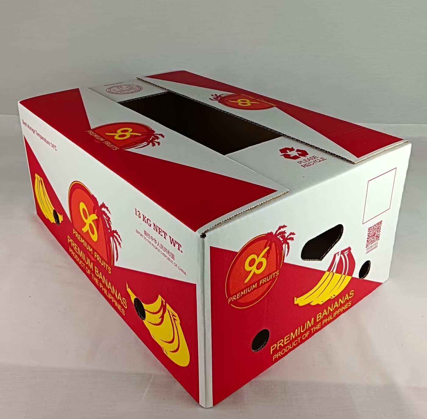 Red and white premium banana carton