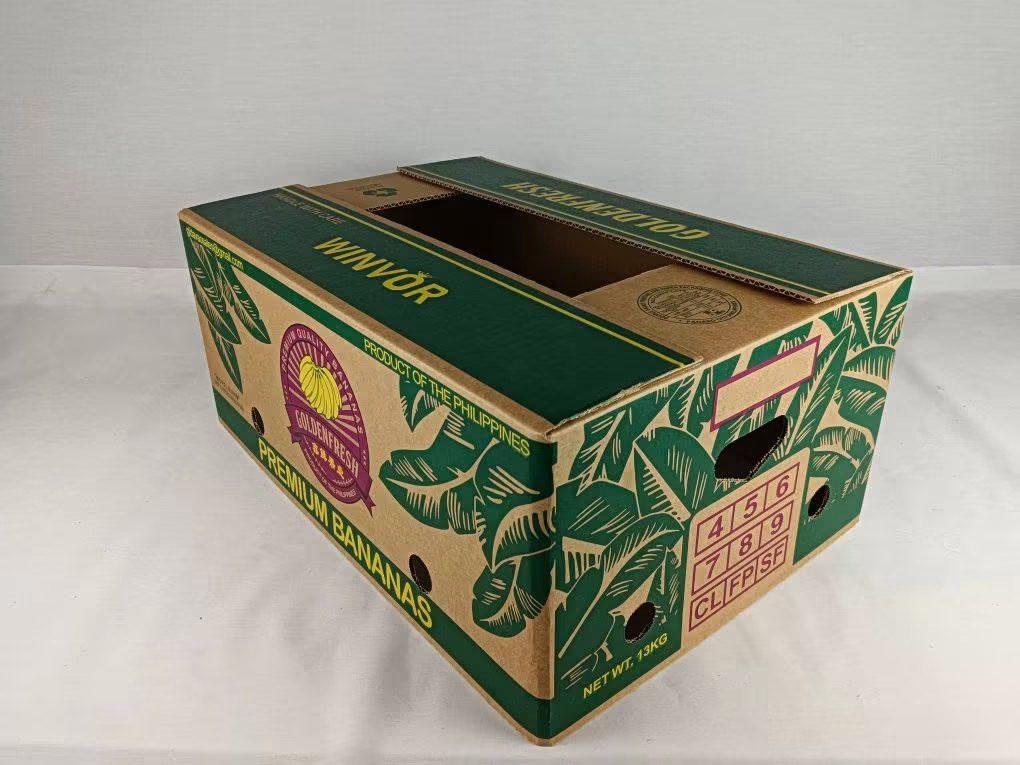 Kraft green leaf print banana carton