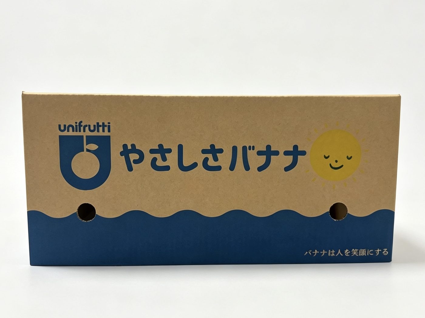 Blue and white banana carton