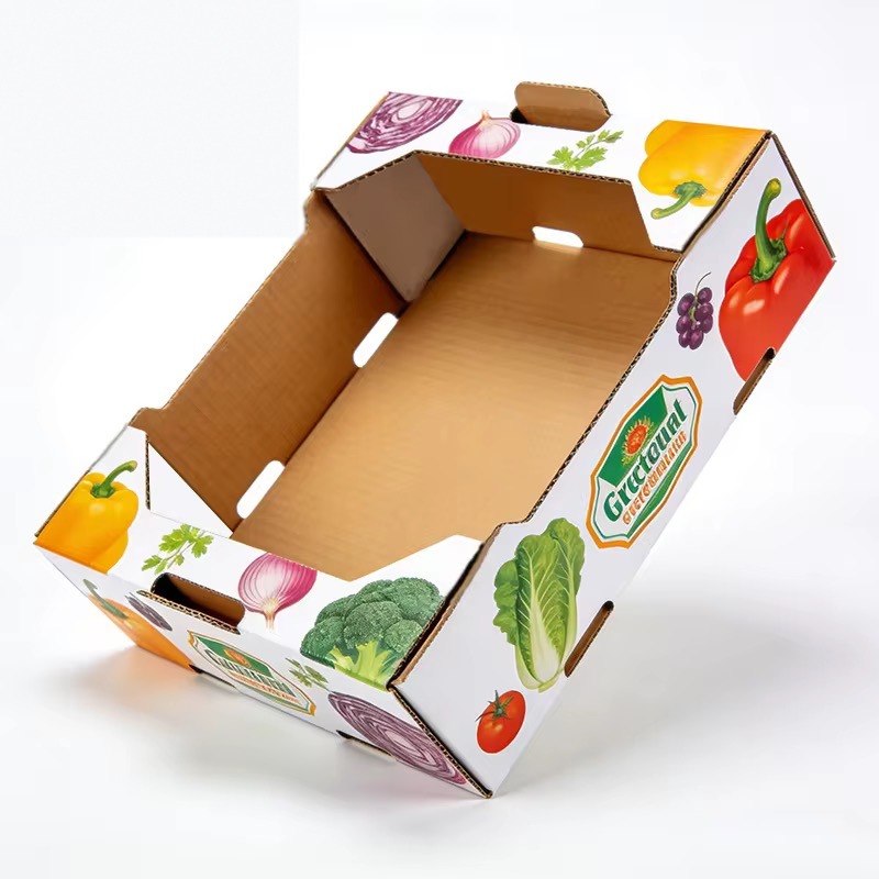 Full-color printed corrugated vegetable display tray