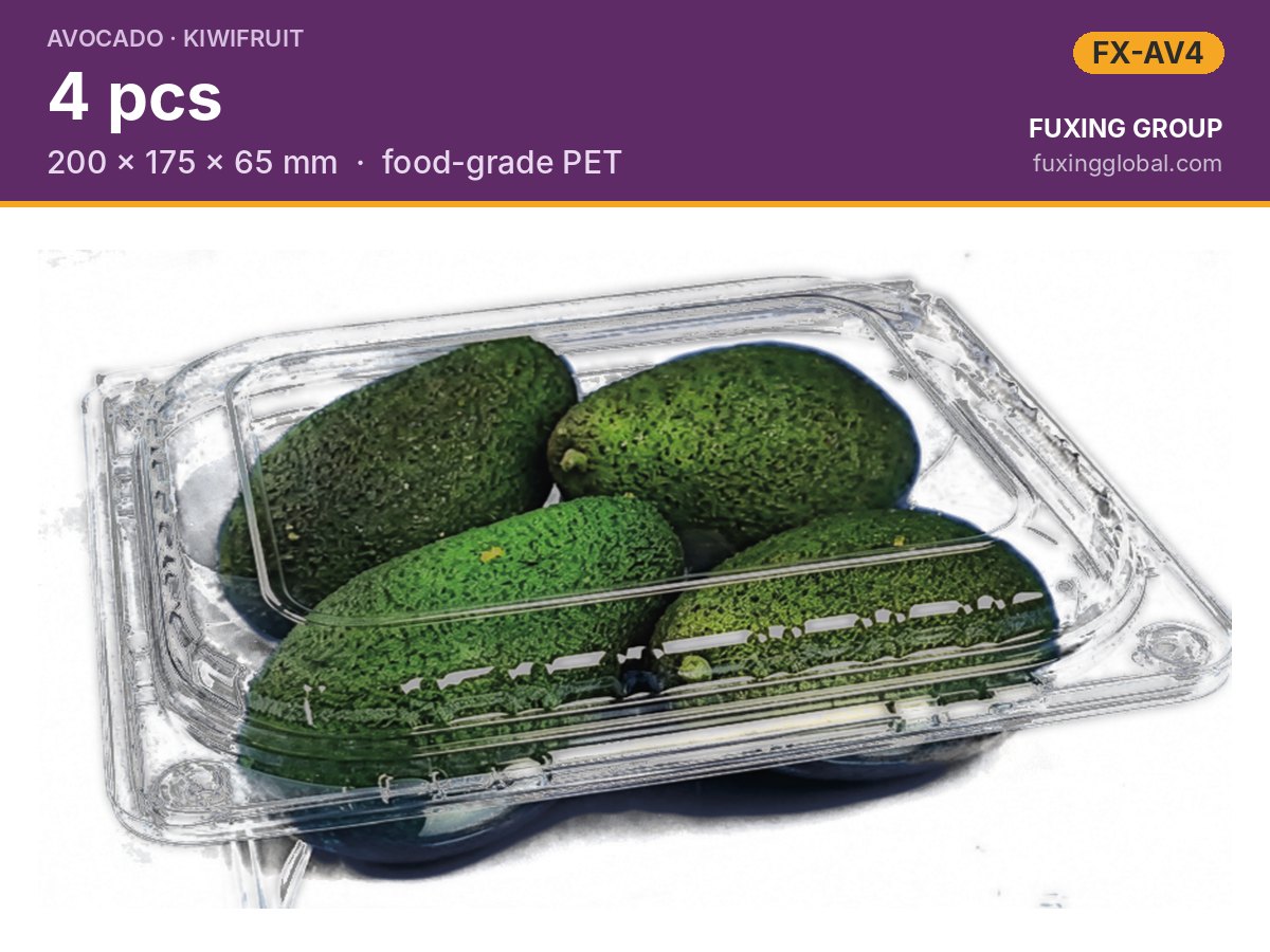 4-count avocado clamshell — 200 × 175 × 65 mm, PET