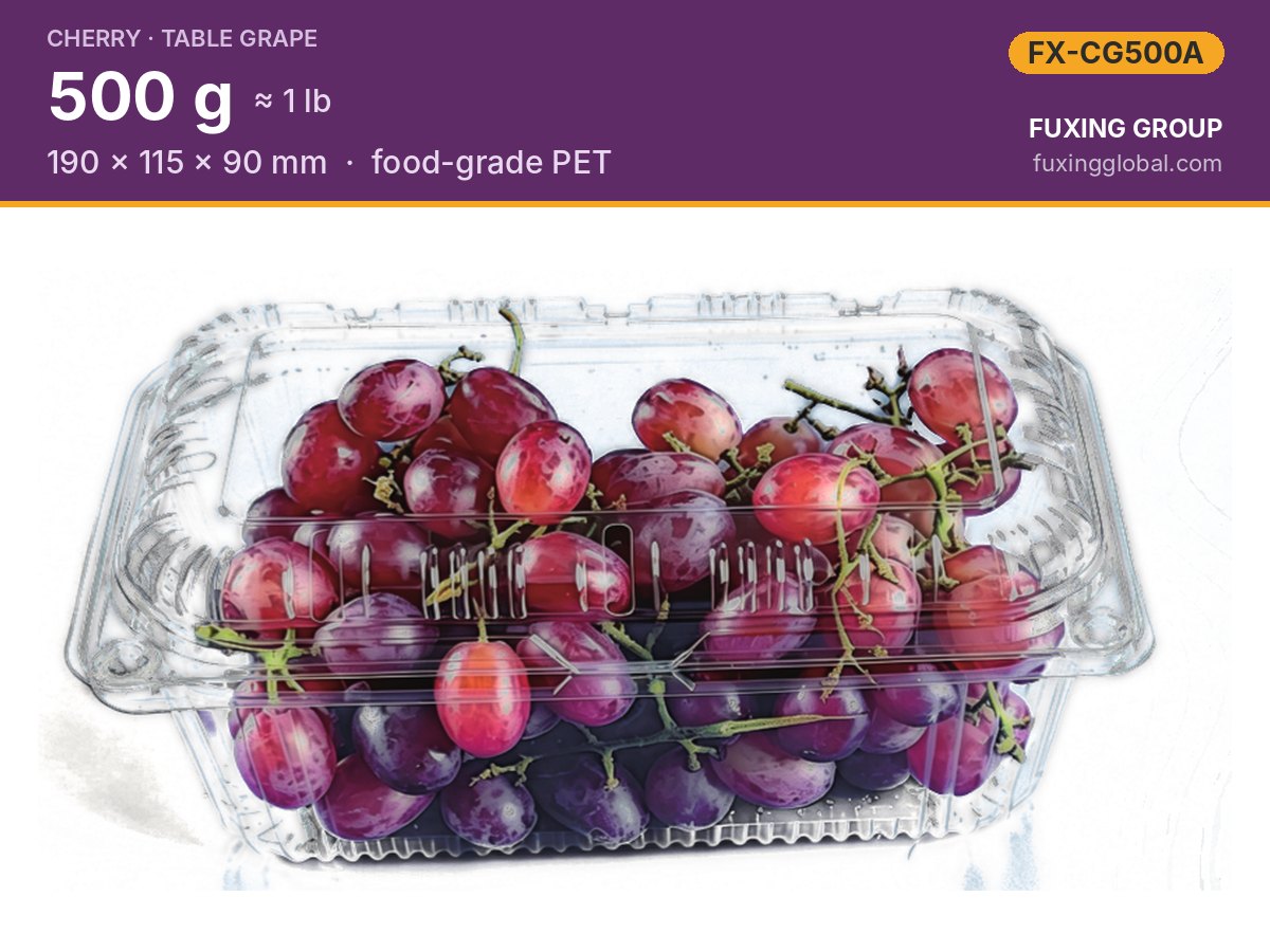 1 lb table-grape & cherry clamshell — 190 × 115 × 90 mm, PET