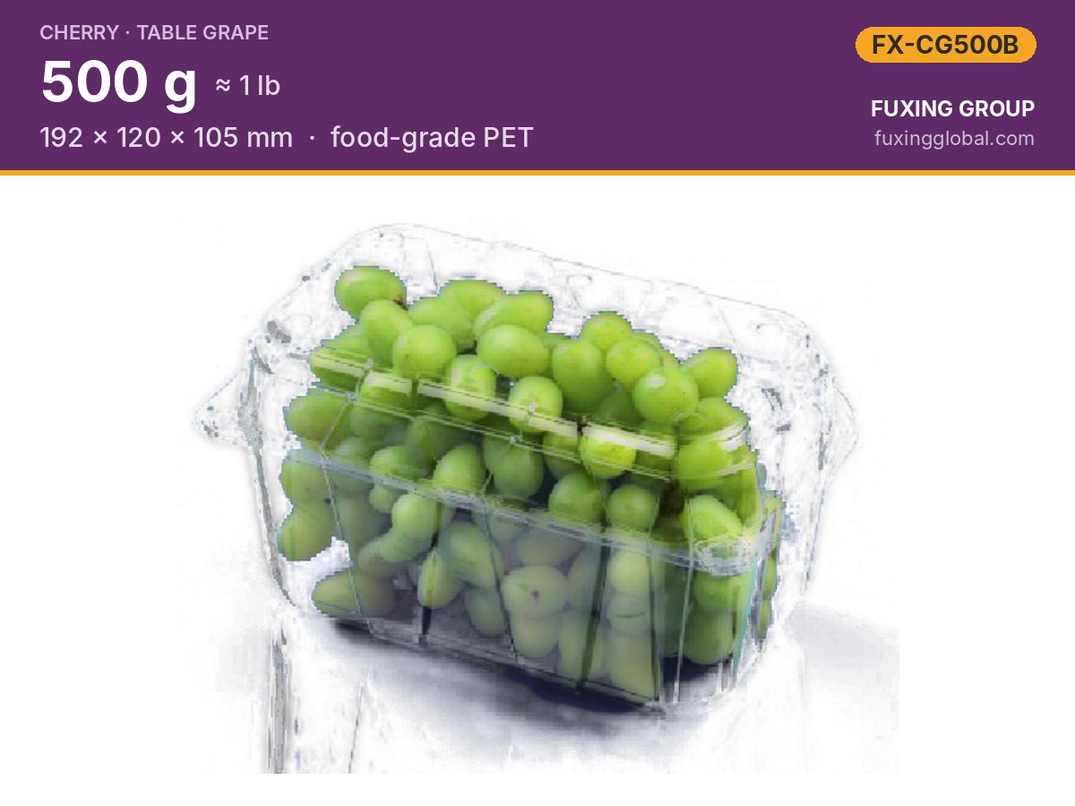 1 lb tall table-grape clamshell — 192 × 120 × 105 mm, PET