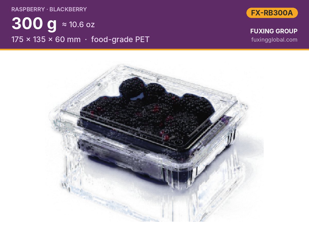 Clamshell para zarzamora 300 g (10.6 oz) — 175 × 135 × 60 mm, PET