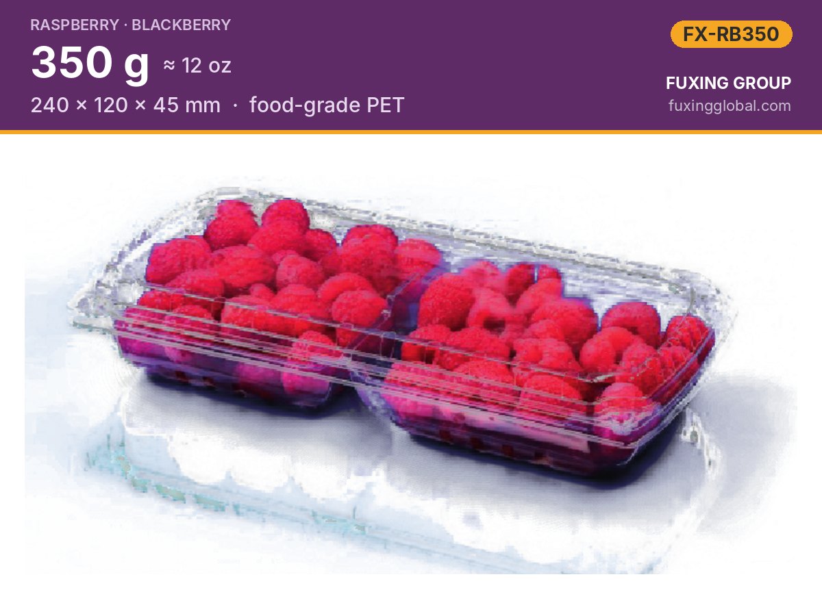 Clamshell bipartido para berries 350 g — 240 × 120 × 45 mm, PET