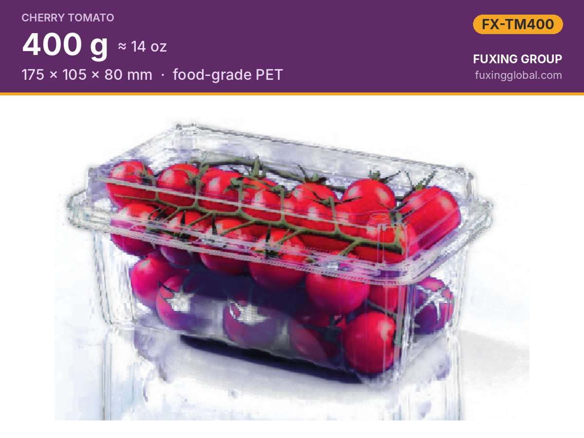 14 oz (400 g) grape-tomato clamshell — 175 × 105 × 80 mm, PET