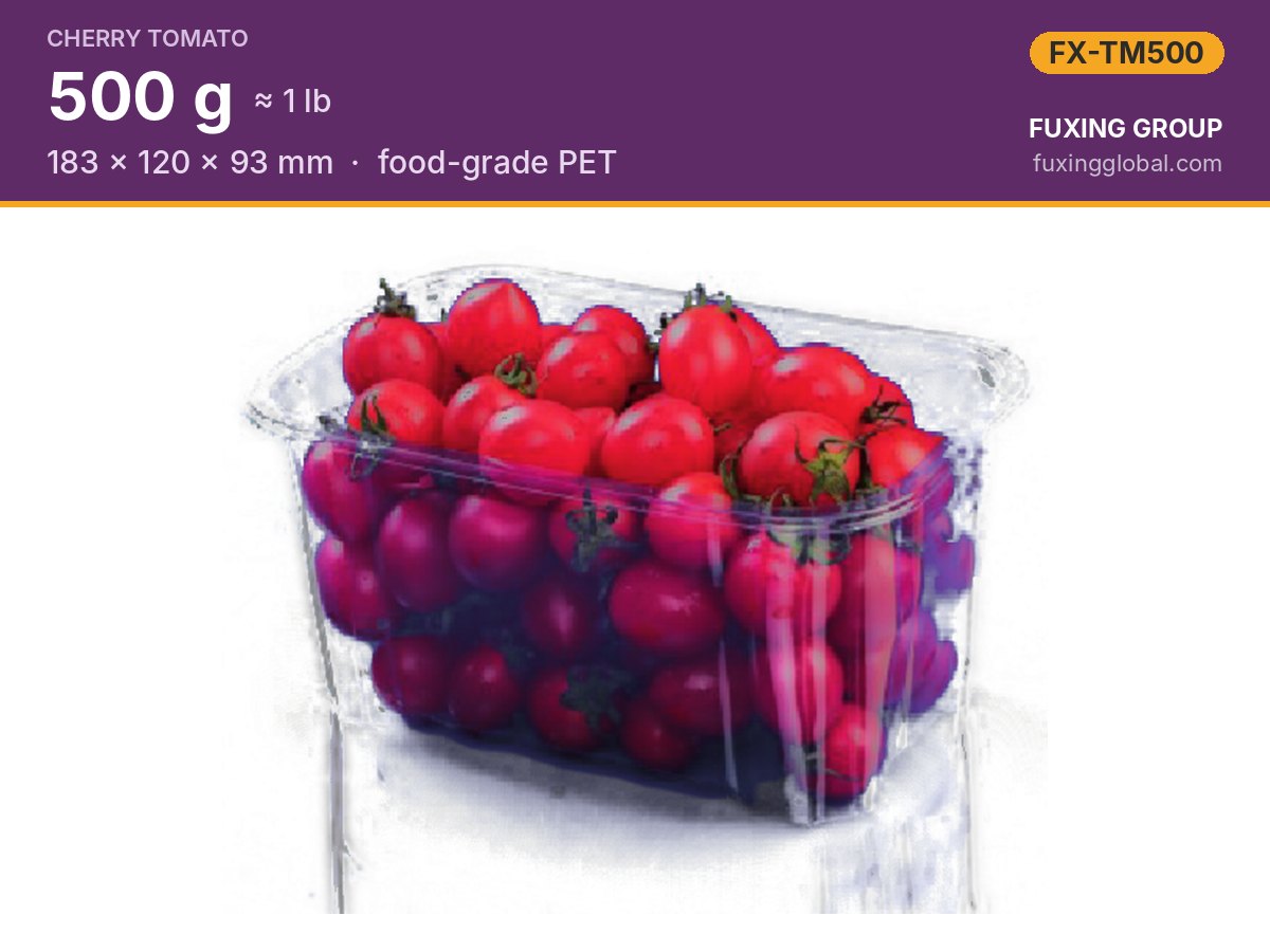 1 lb (500 g) cherry-tomato clamshell — 183 × 120 × 93 mm, PET