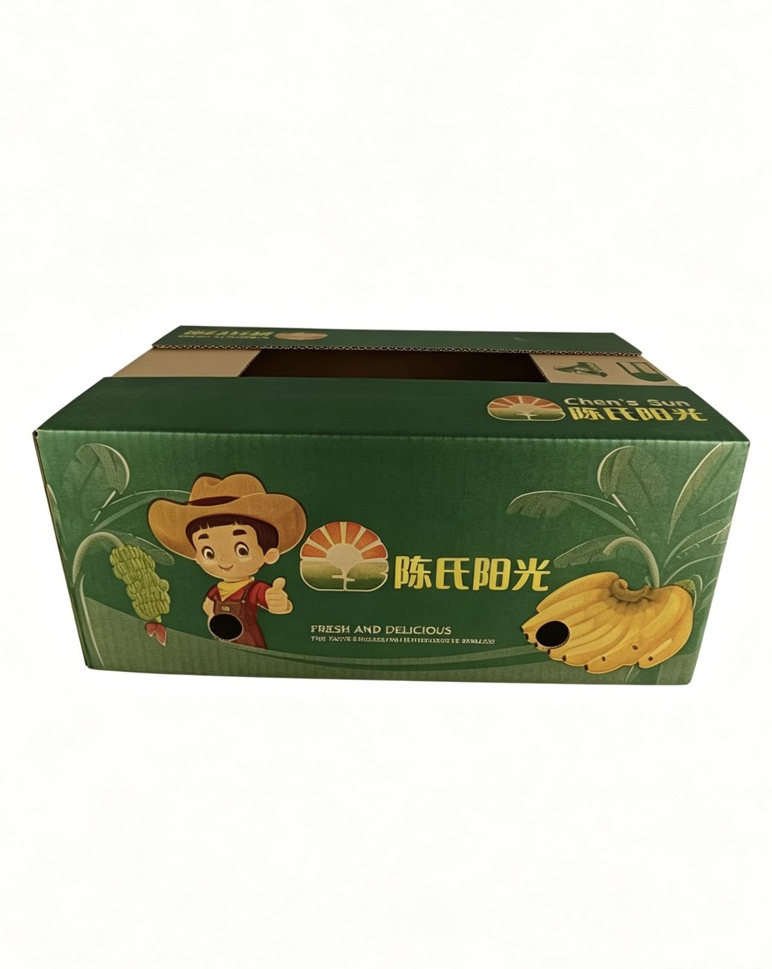 Green printed fruit carton with character design