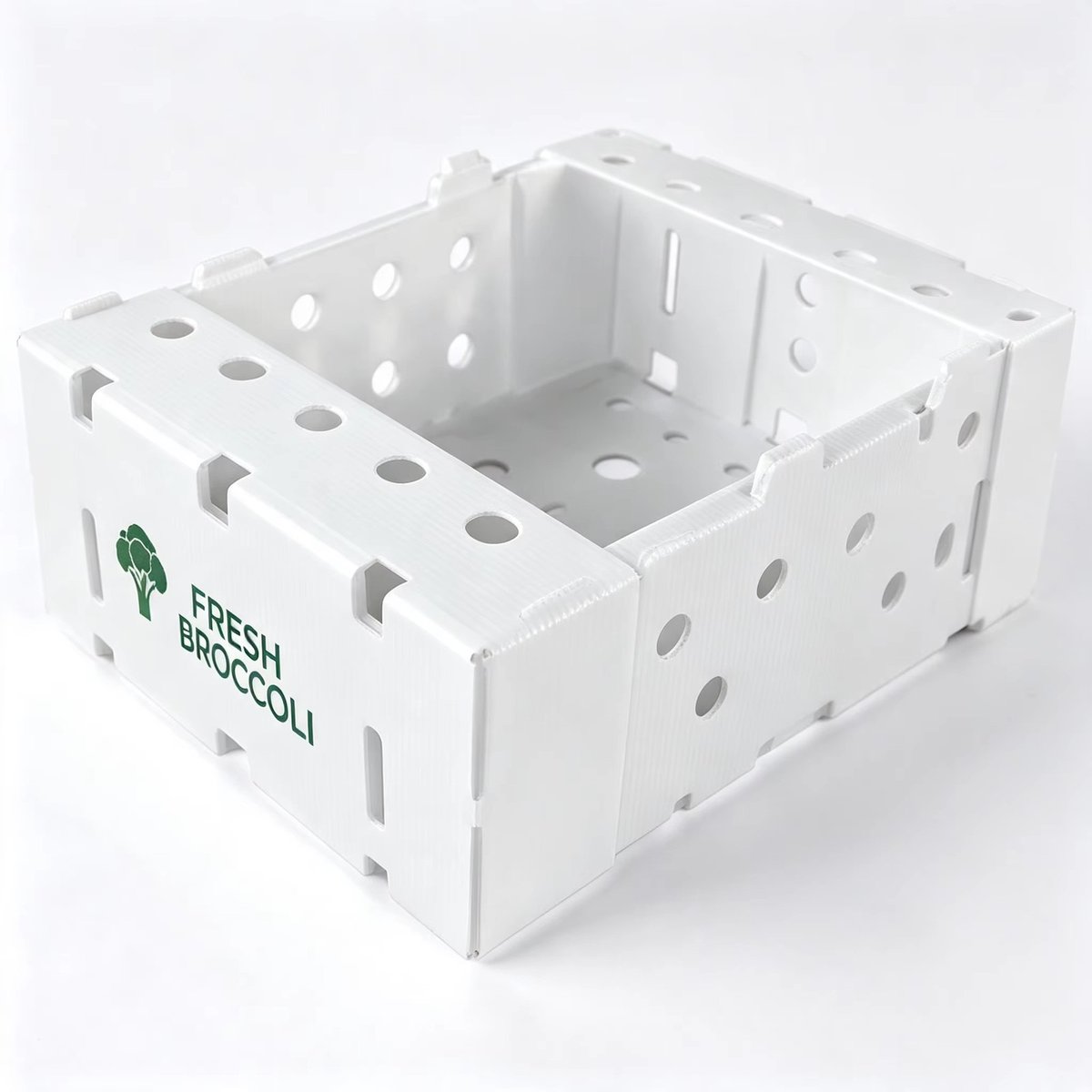 PP corrugated broccoli box, iceless wax-free waxed carton alternative